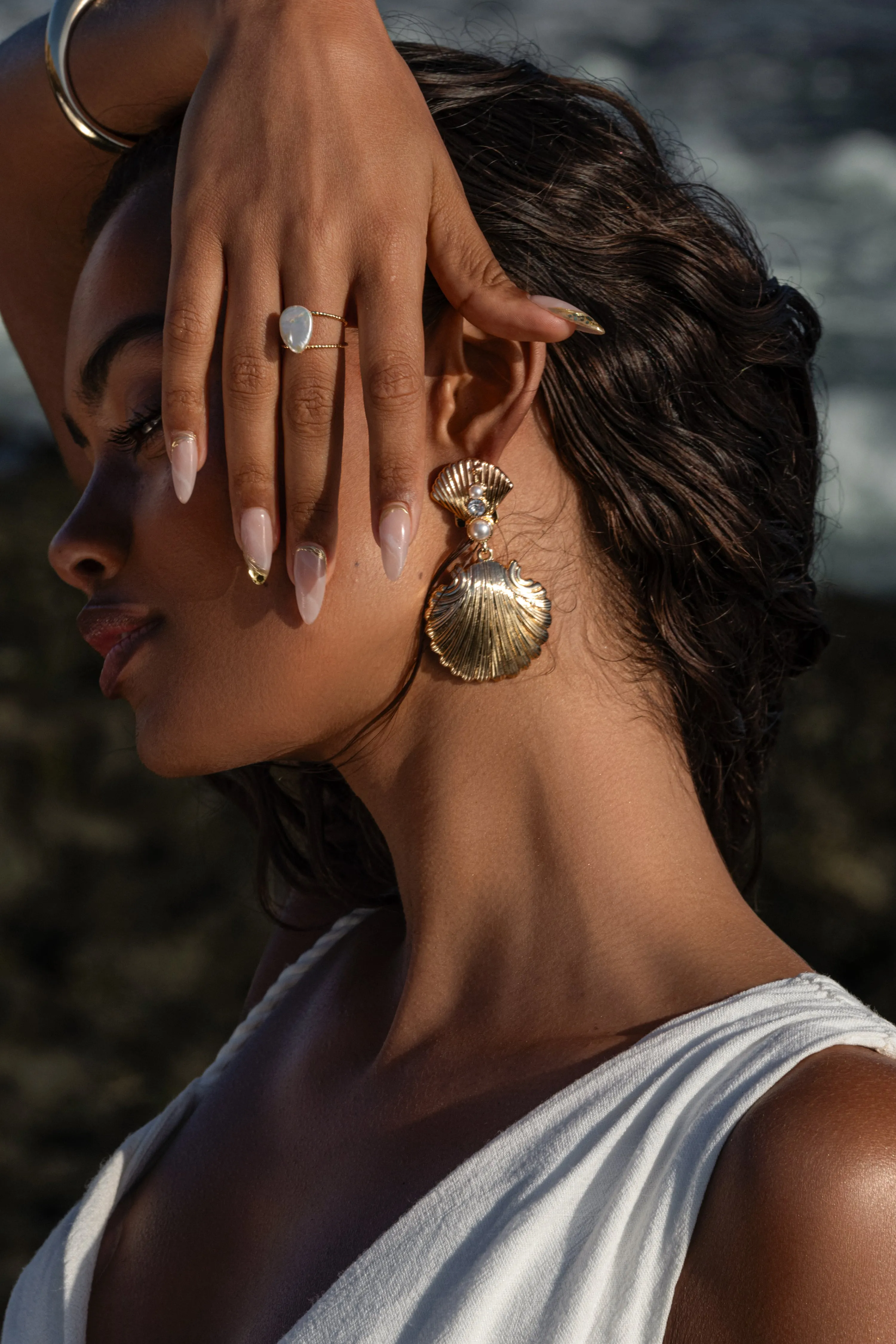 Gold Seashell Dangle Earrings sold by JLUXLABEL