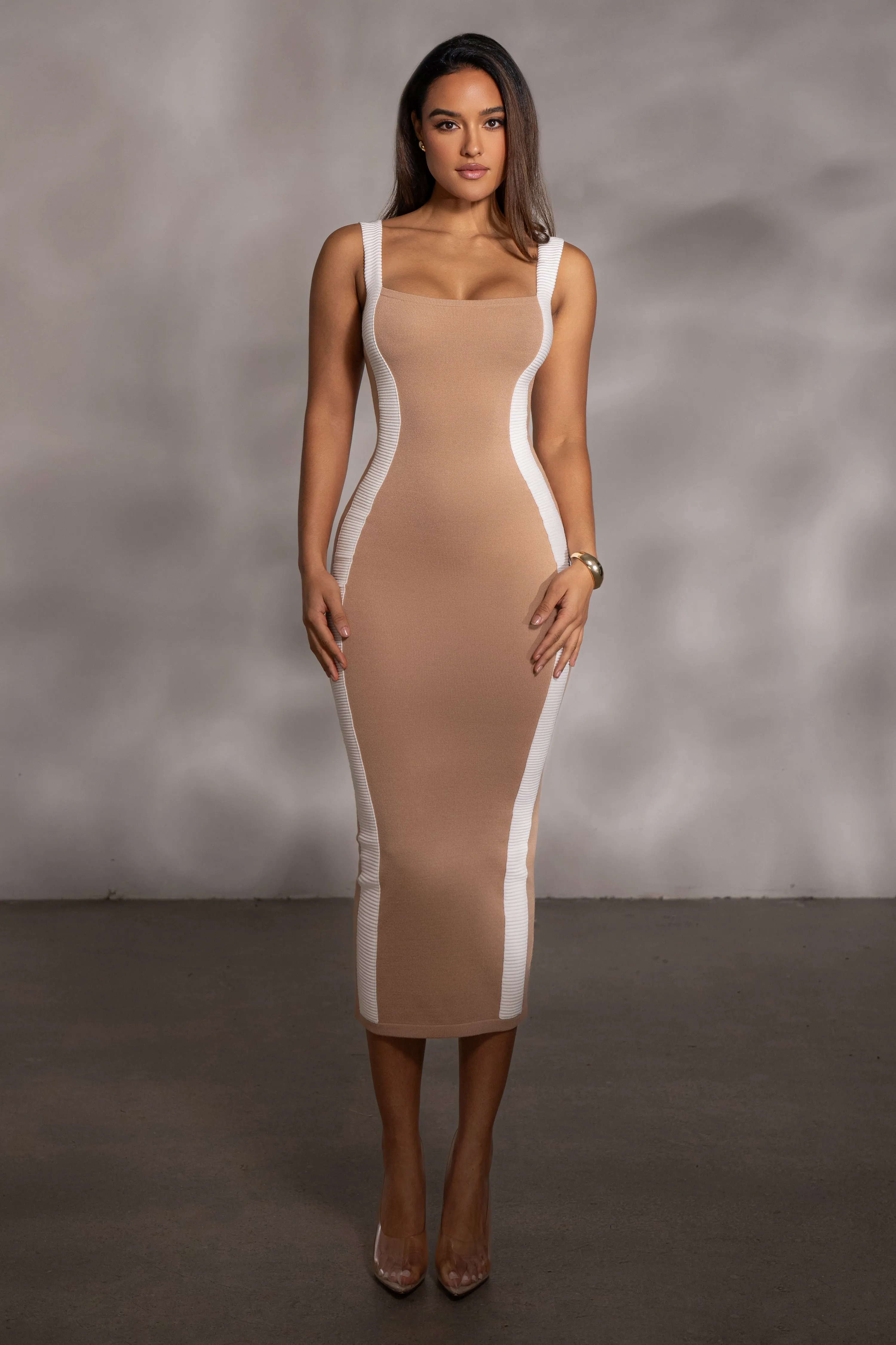 Beige Donna Knit Midi Dress sold by JLUXLABEL