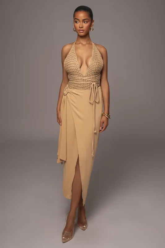 Khaki Athea Drape Maxi Skirt sold by JLUXLABEL