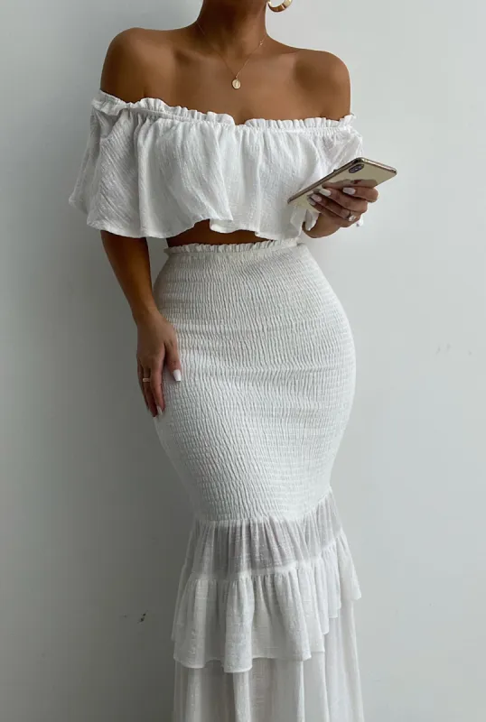 White Sienna Ruffled Skirt Set sold by JLUXLABEL