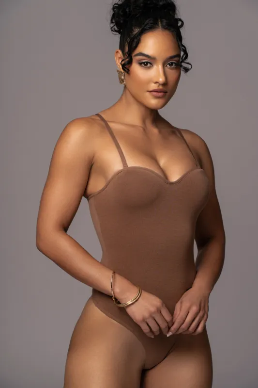 Pecan Sascha Strapless Bodysuit sold by JLUXLABEL