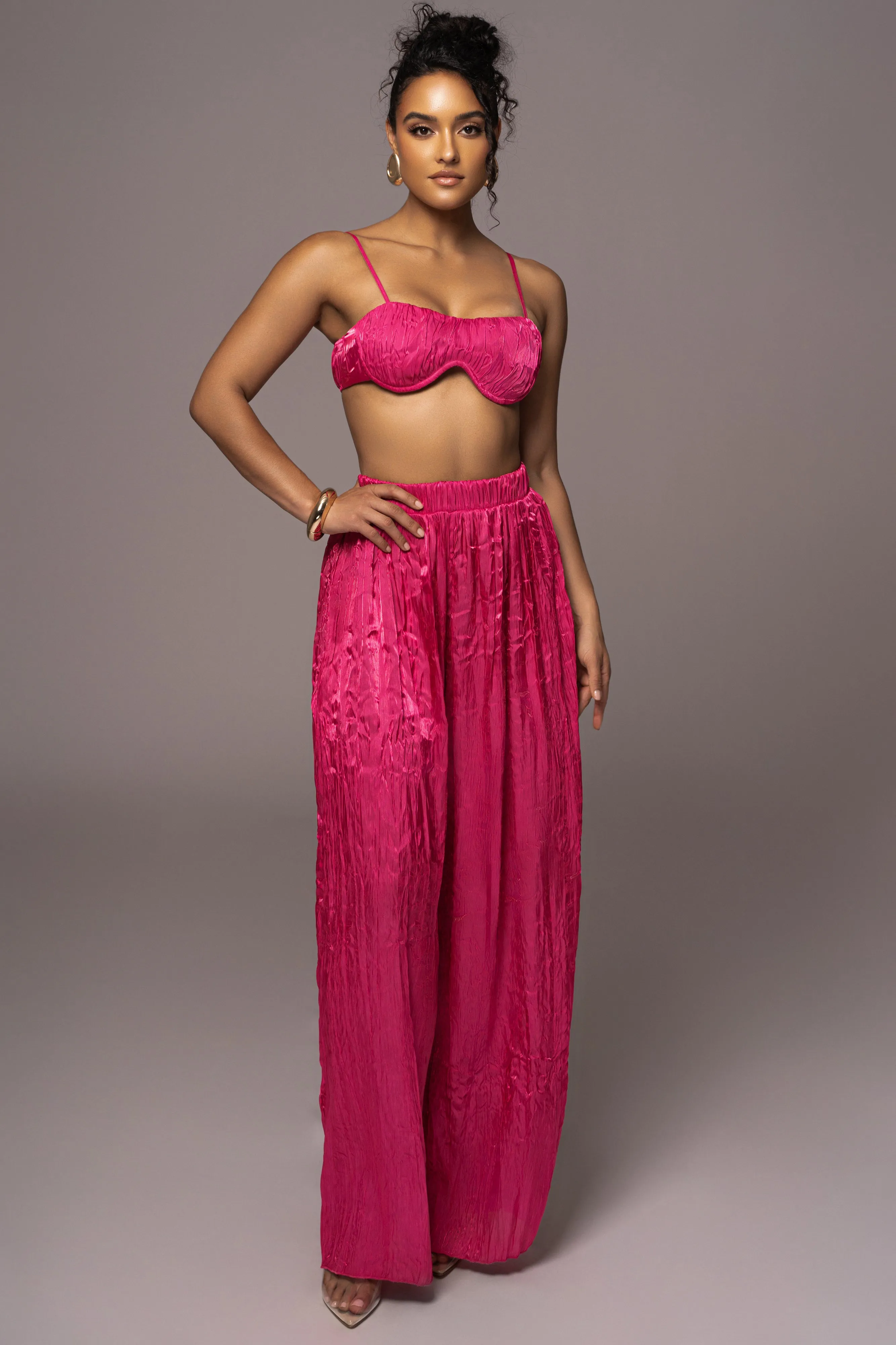 JLUXLABEL Pink Let's Get Away Satin Pant Set | Parallel