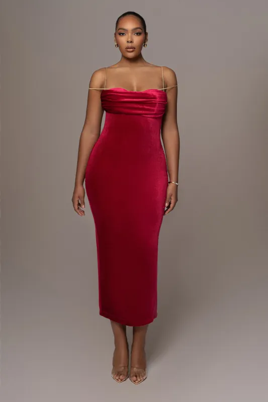 Red JOSANNA VELVET MIDI DRESS sold by JLUXLABEL