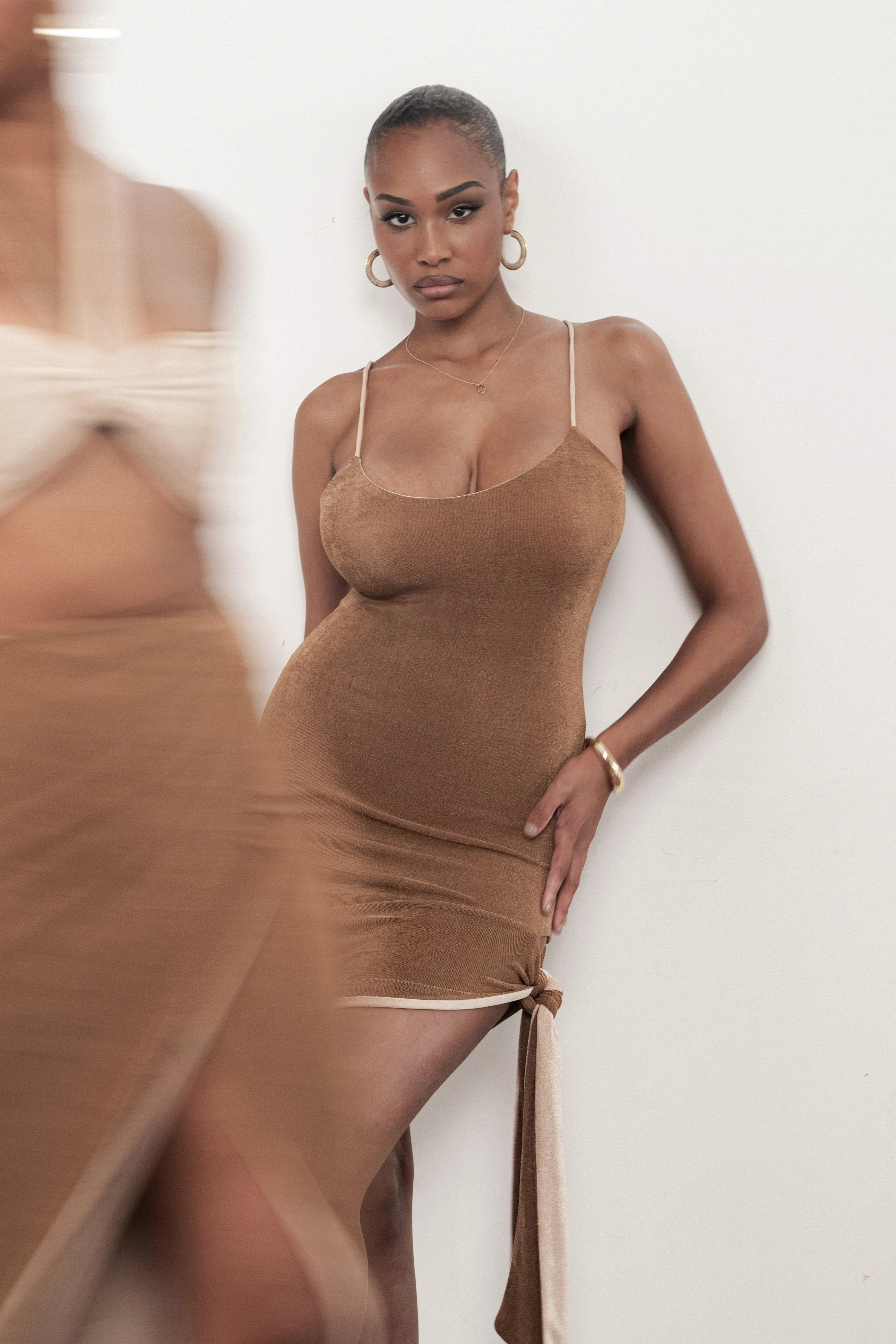 Tan/Beige Mirage Reversible Mini Dress sold by JLUXLABEL product image thumbnail 3