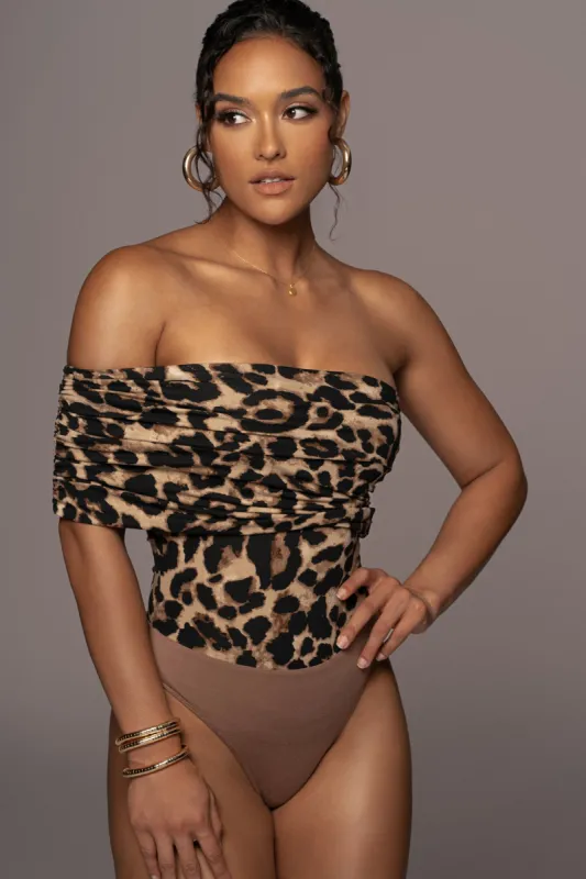 Leopard Veda One Shoulder Bodysuit sold by JLUXLABEL