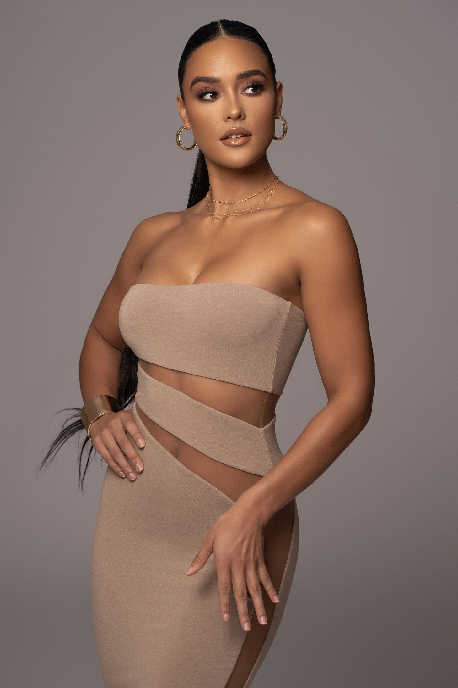 Beige Unpredictable Midi Dress sold by JLUXLABEL product image thumbnail 5