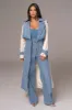 Light Wash Denim Leighton Belted Contrast Coat sold by JLUXLABEL