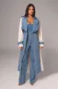 Light Wash Denim Leighton Belted Contrast Coat sold by JLUXLABEL