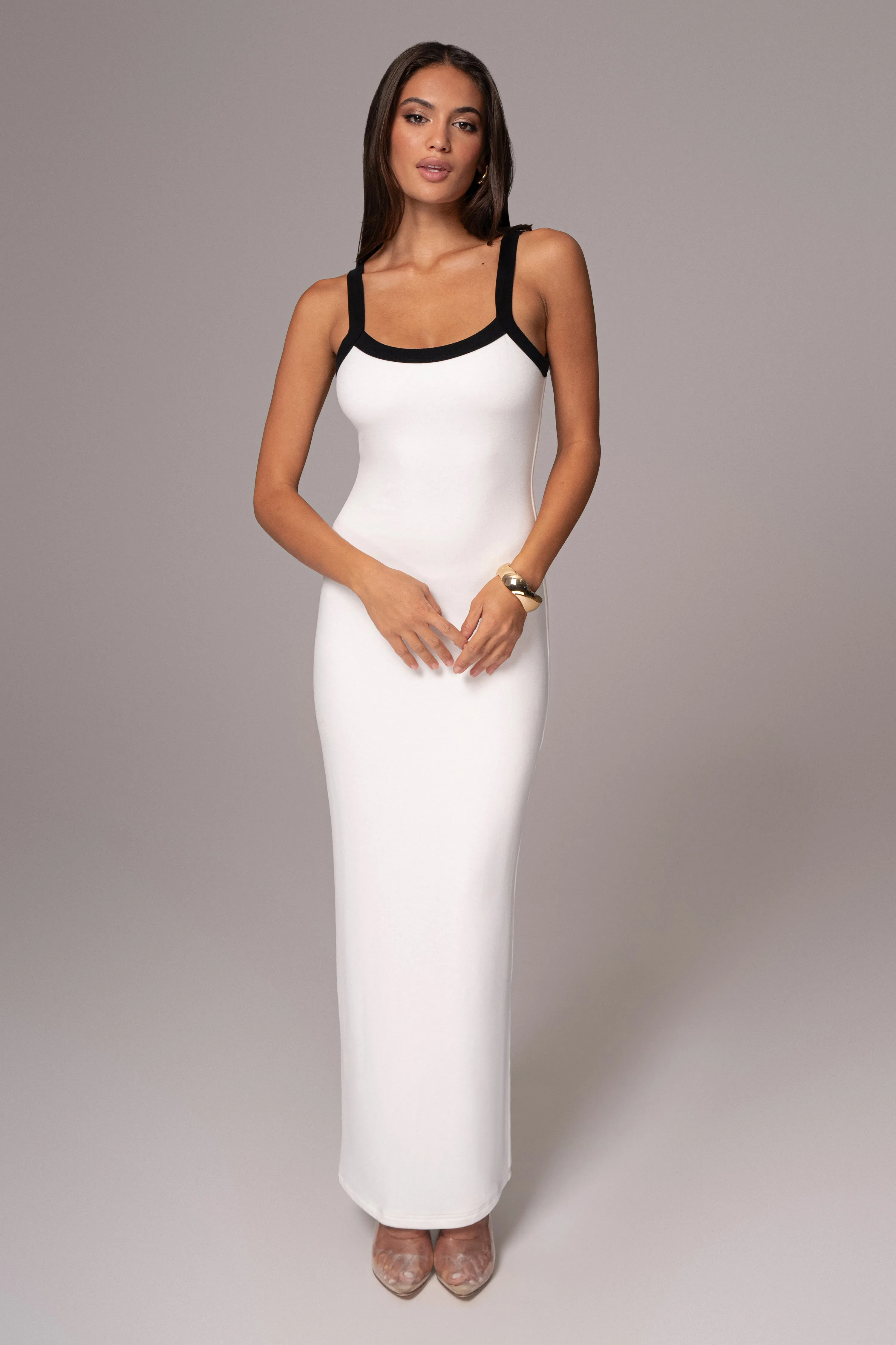 White Francesca Contrast Maxi Dress sold by JLUXLABEL