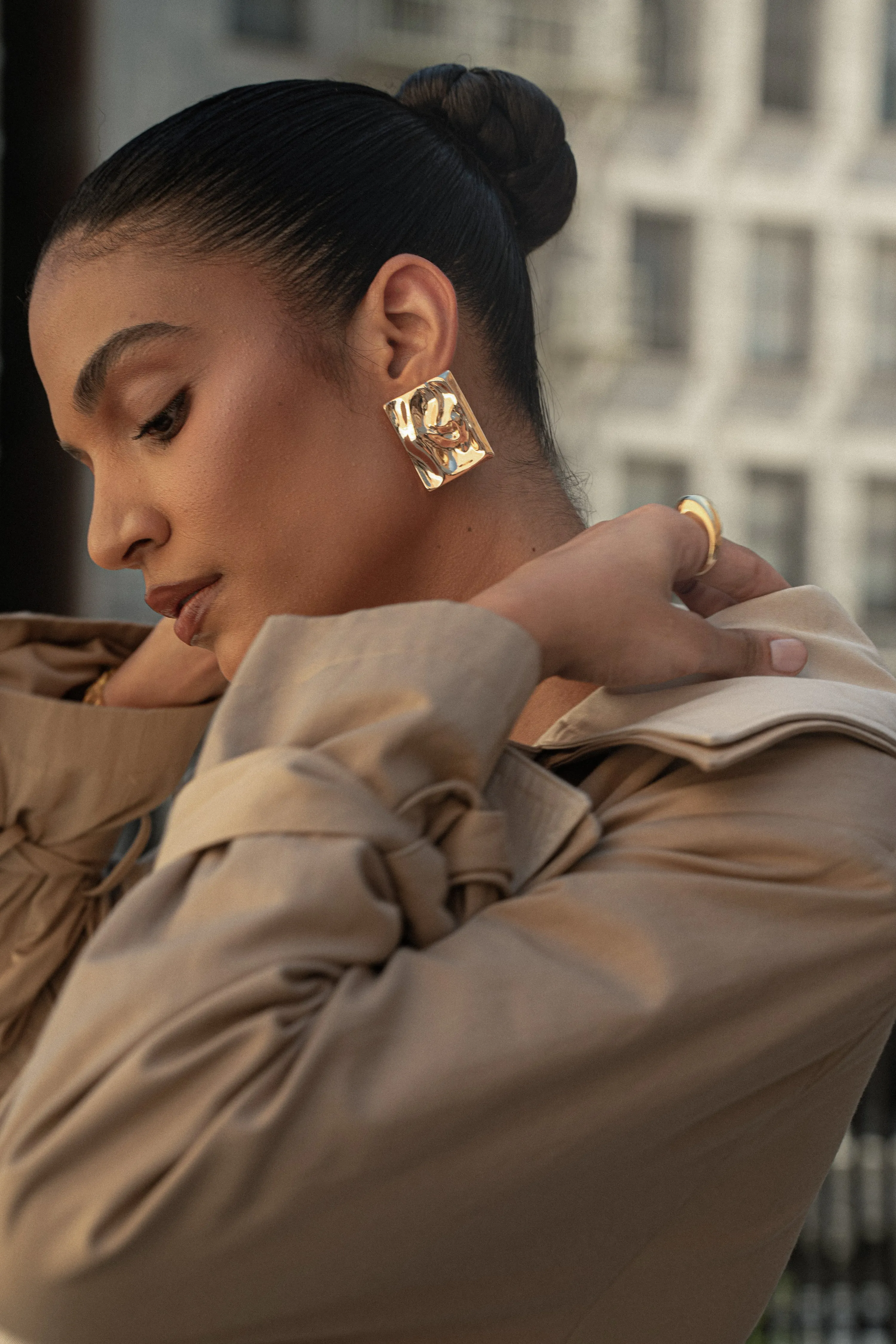 Gold Regina Texture Earrings sold by JLUXLABEL