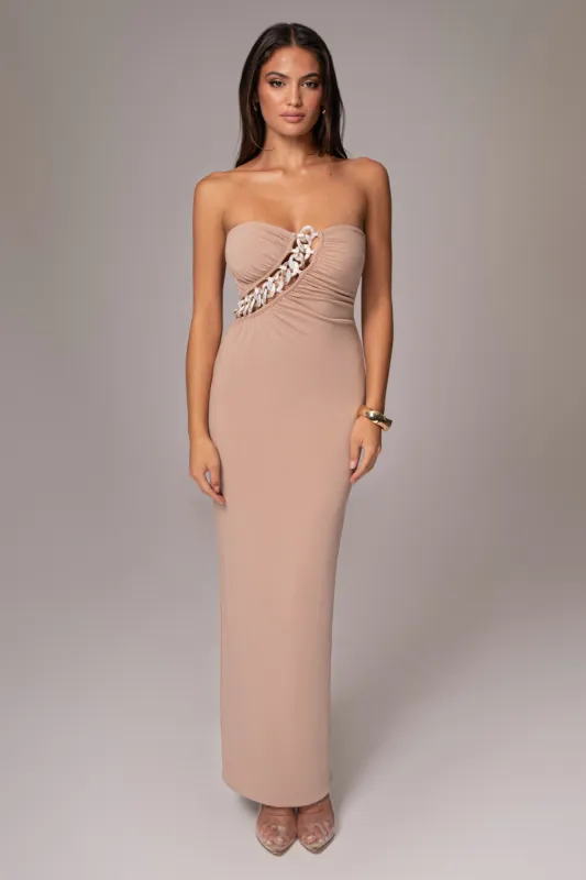 Beige Clarisse One Shoulder Dress sold by JLUXLABEL