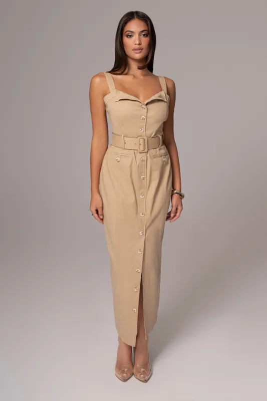Khaki Forever Summer Belted Dress sold by JLUXLABEL