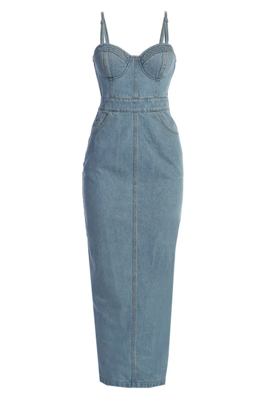Medium Wash Mara Denim Bustier Dress sold by JLUXLABEL