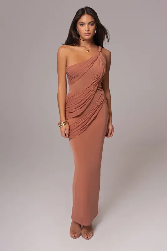 Peach Alari One Shoulder Maxi Dress sold by JLUXLABEL
