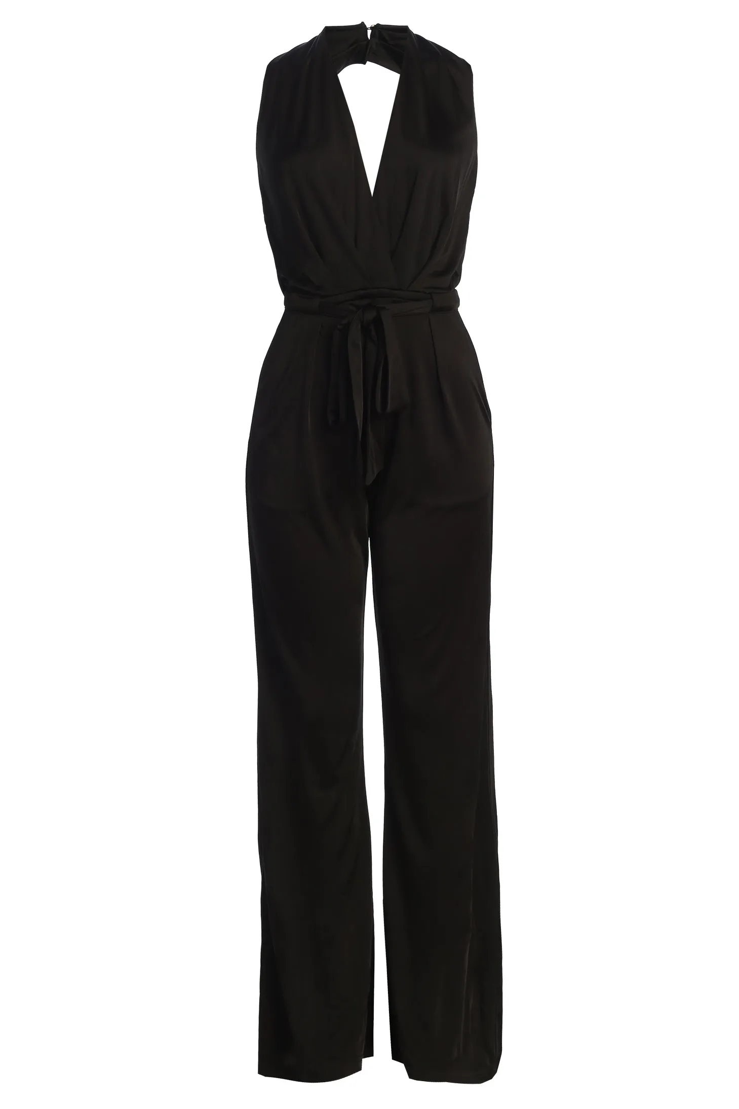Black Slinky Halter Belted Jumpsuit sold by JLUXLABEL product image thumbnail 5