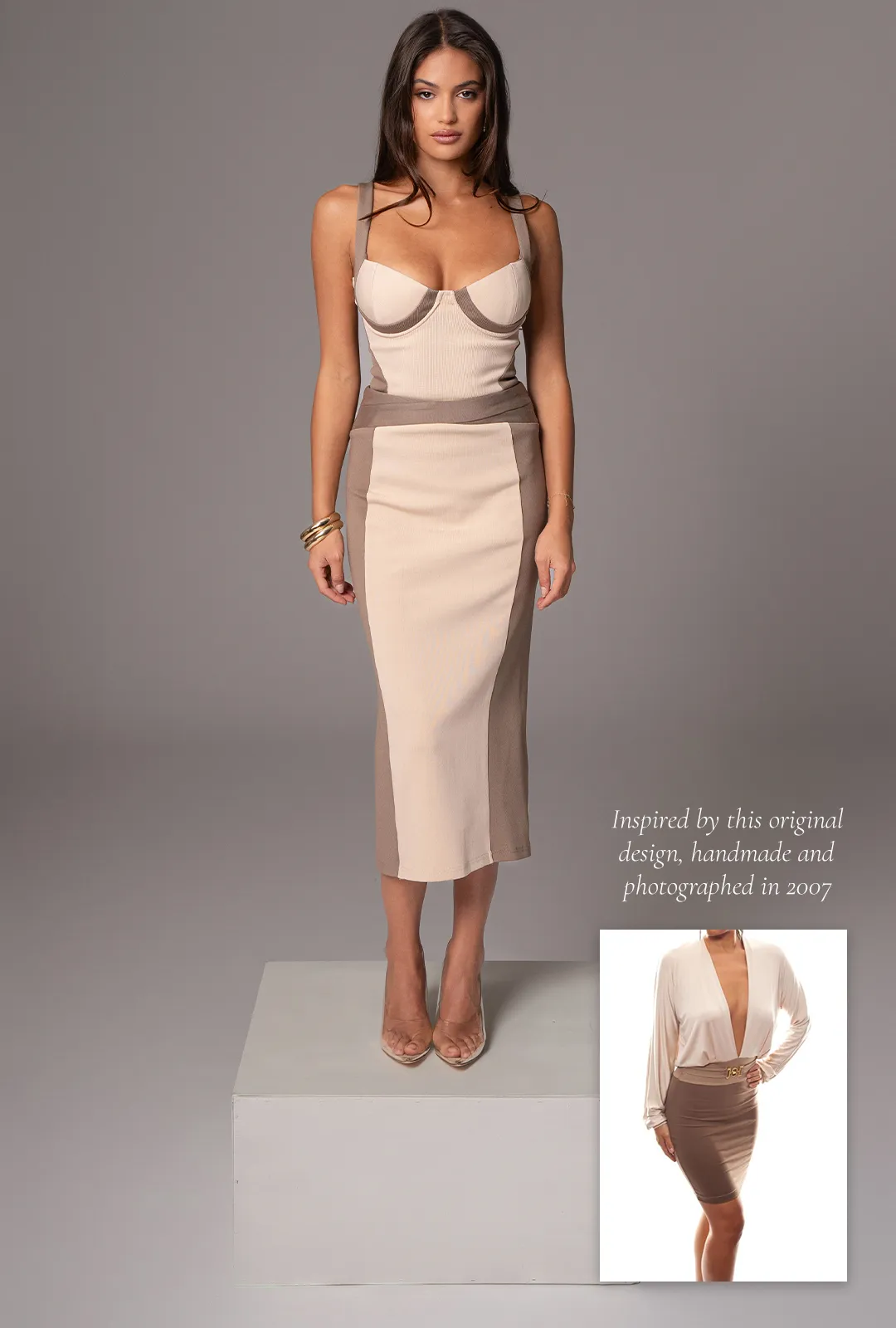 Taupe/Tan Celebration Colorblock Midi Skirt sold by JLUXLABEL product image thumbnail 3