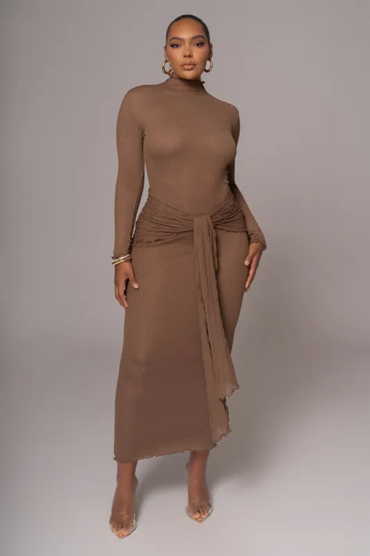 Chocolate Drape Mock Neck Dress sold by JLUXLABEL