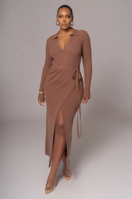 Chocolate Emma Knit Maxi Dress sold by JLUXLABEL