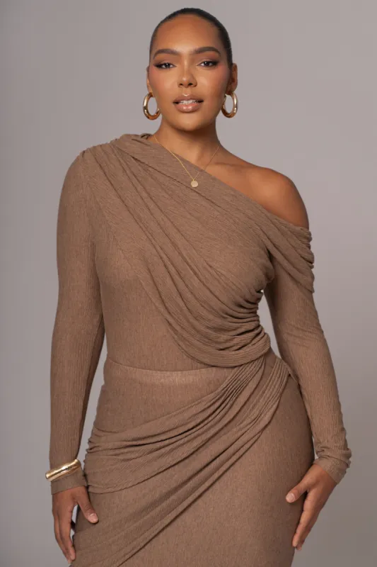 Chocolate Textured One Shoulder Bodysuit sold by JLUXLABEL
