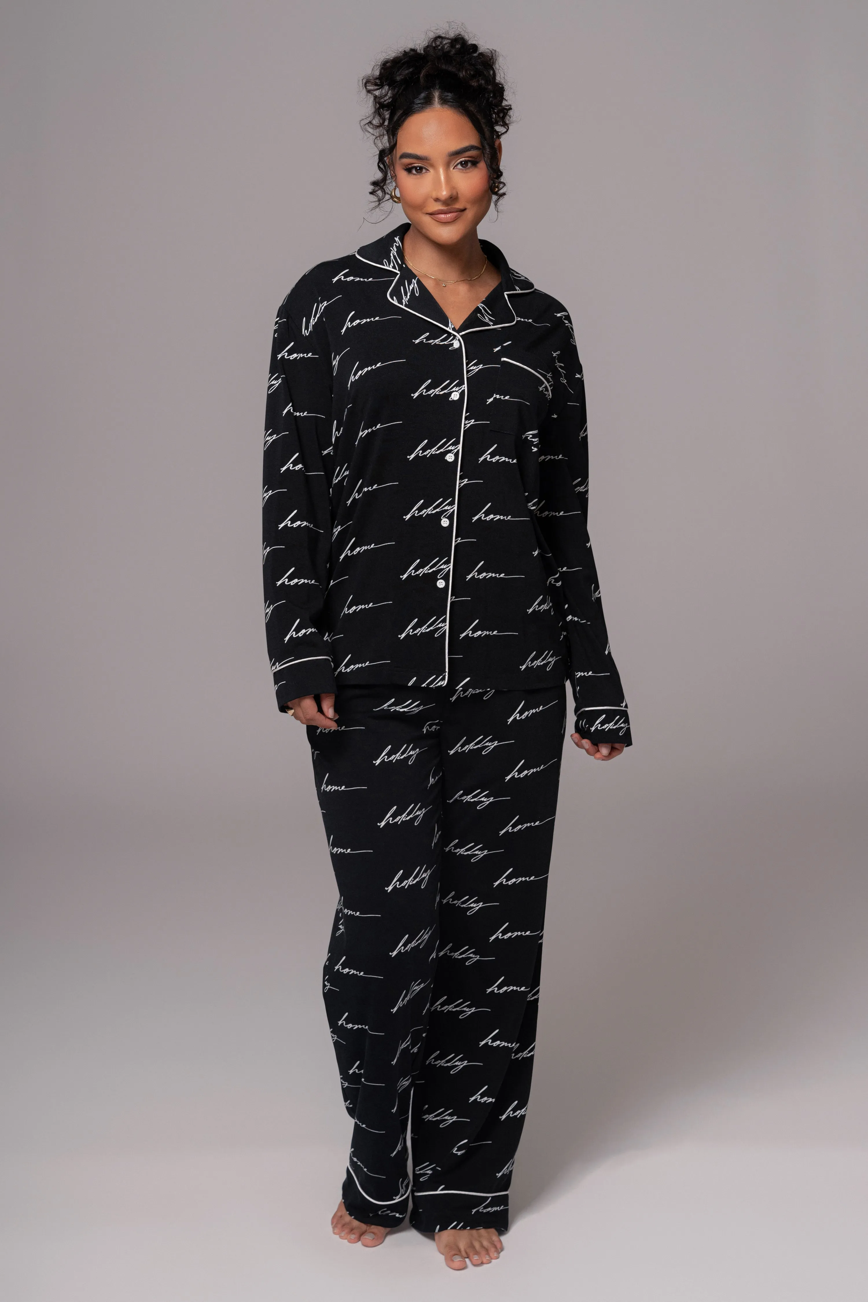 Black Home For The Holidays Adult Pajama Set sold by JLUXLABEL product image thumbnail 3