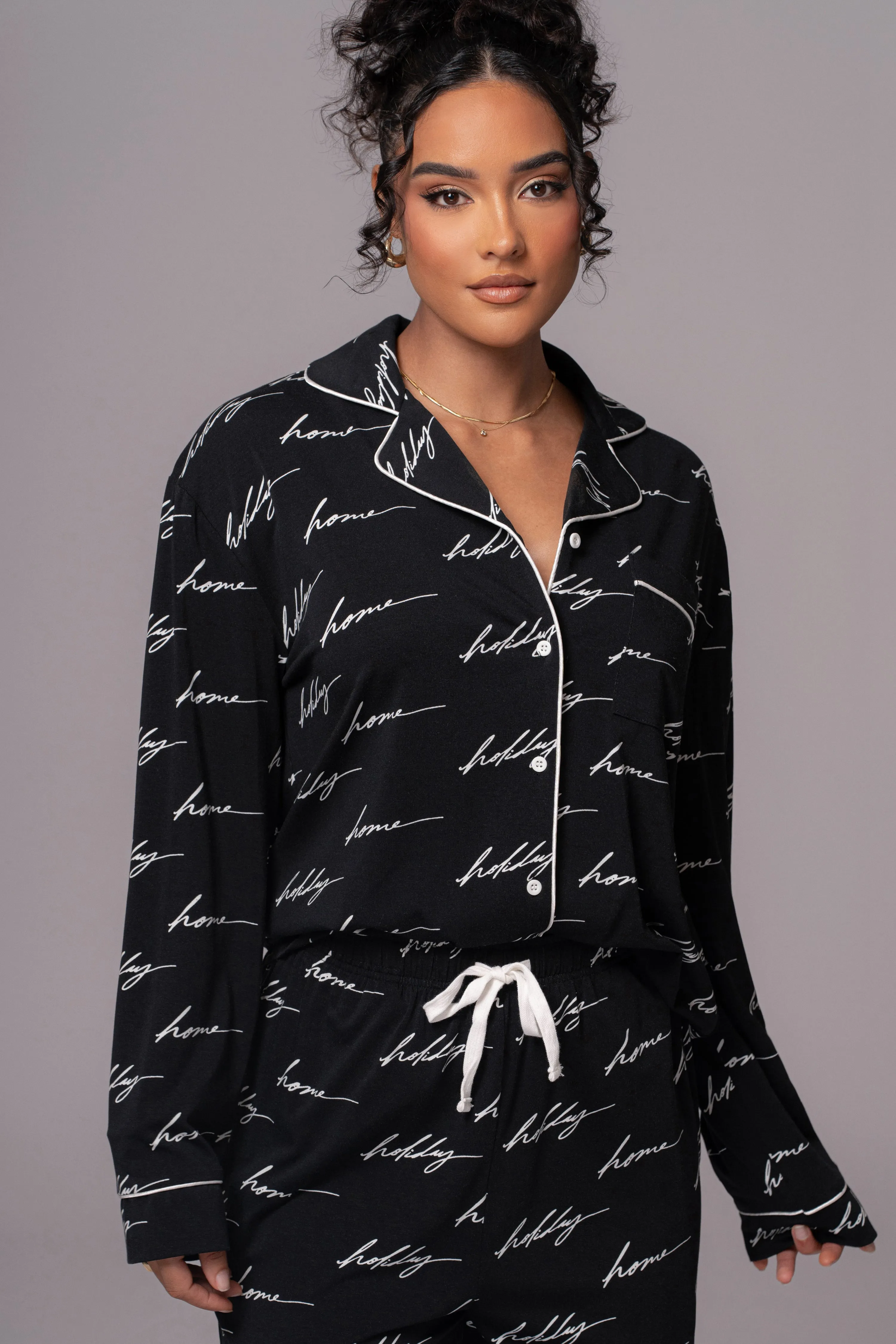 Black Home For The Holidays Adult Pajama Set sold by JLUXLABEL product image thumbnail 4