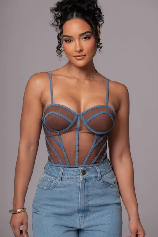 Dark Denim Illusion Mesh Bustier sold by JLUXLABEL
