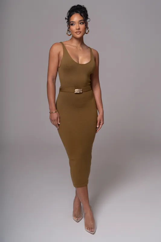 Olive Belted Envy Midi Dress sold by JLUXLABEL