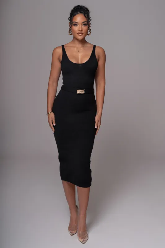 Black Belted Envy Midi Dress sold by JLUXLABEL