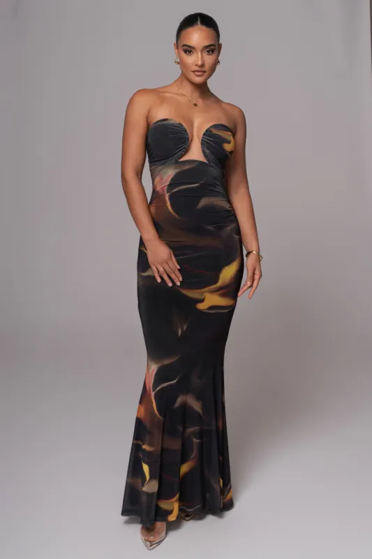 Black/Yellow Bethany Strapless Maxi Dress sold by JLUXLABEL