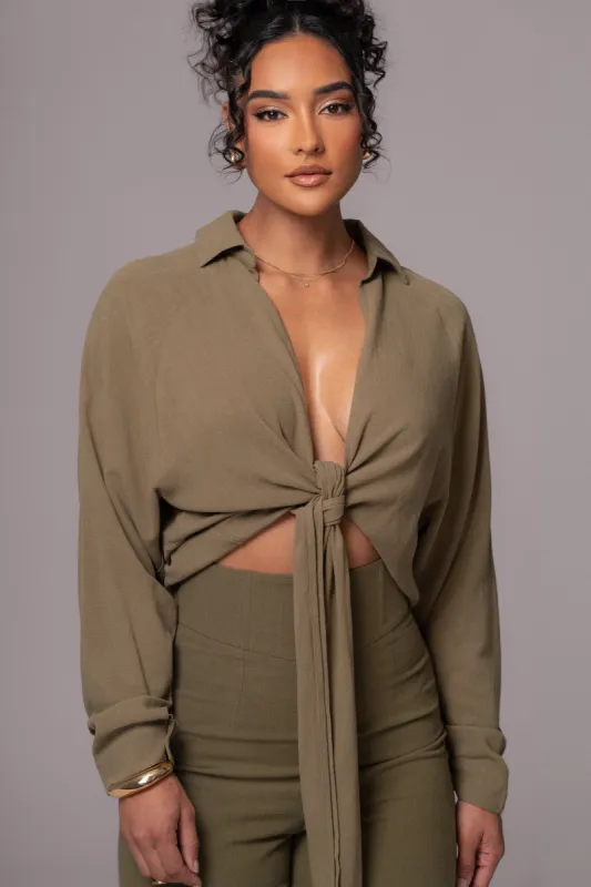Olive Soho Front Tied Woven Top sold by JLUXLABEL