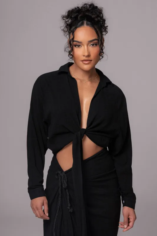 Black Soho Front Tied Woven Top sold by JLUXLABEL