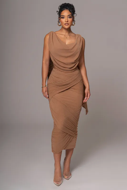 Brown Divine Drape Skirt Set sold by JLUXLABEL