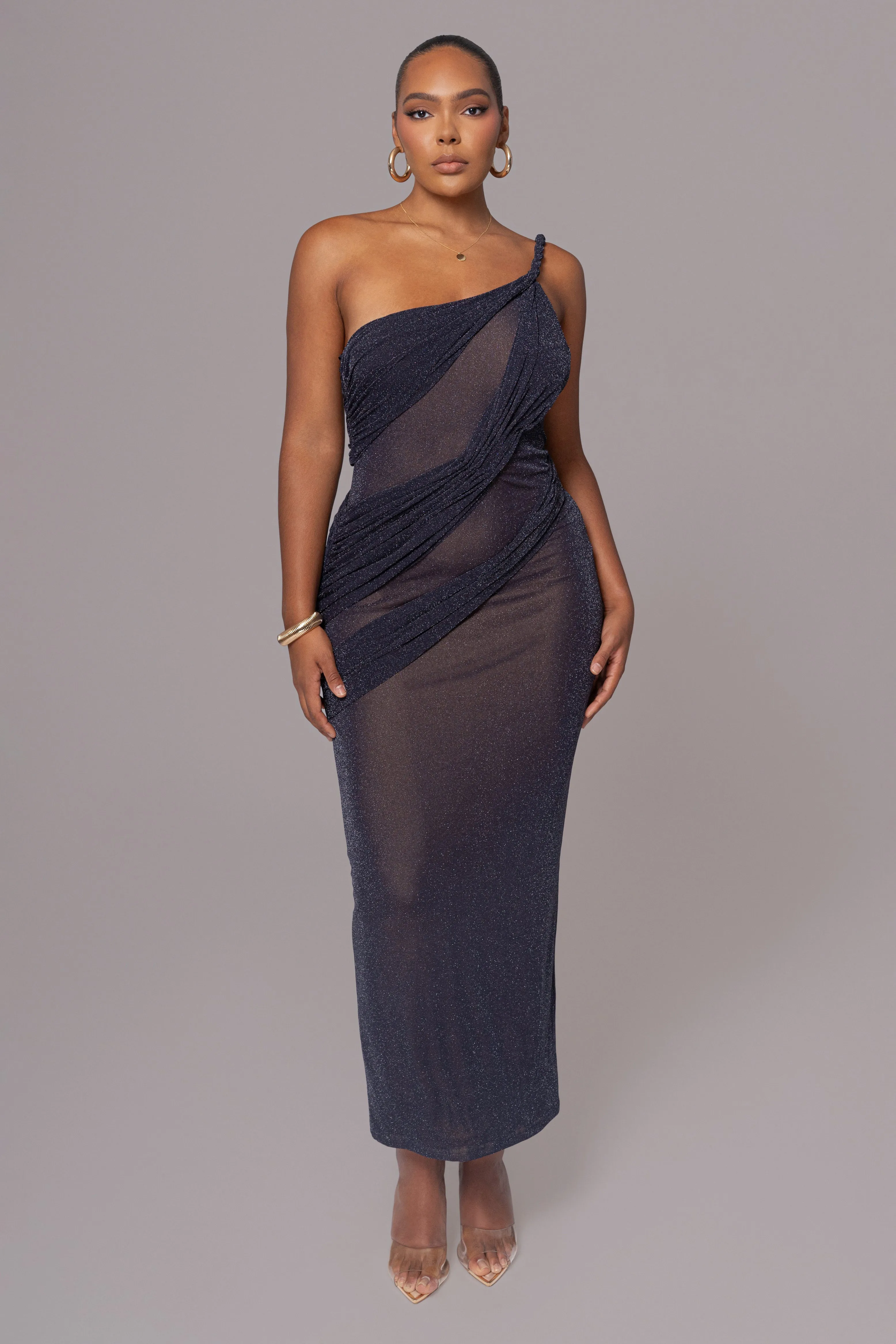 Navy Alari One Shoulder Maxi Dress sold by JLUXLABEL