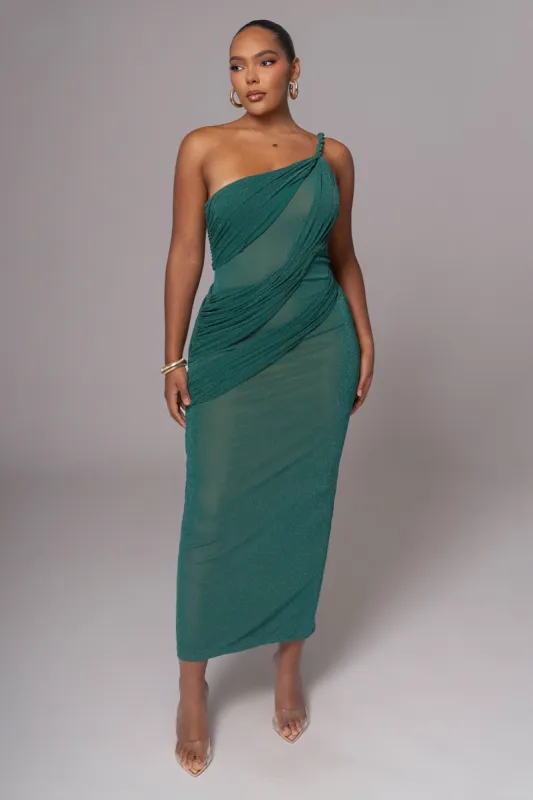 Green Alari One Shoulder Maxi Dress sold by JLUXLABEL