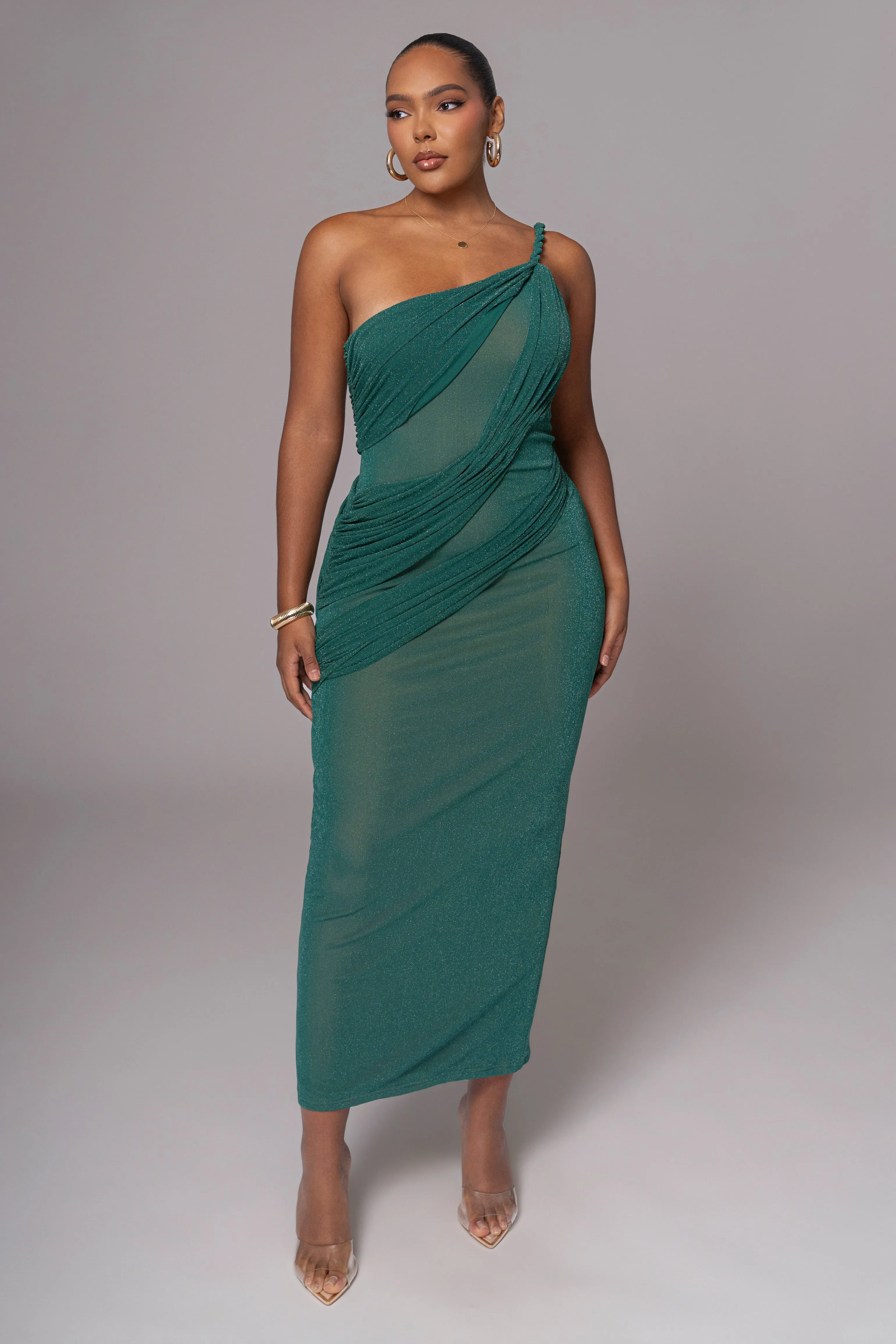 Green Alari One Shoulder Maxi Dress sold by JLUXLABEL