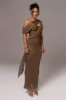 Bronze Metallic Celestina Draped Maxi Dress sold by JLUXLABEL
