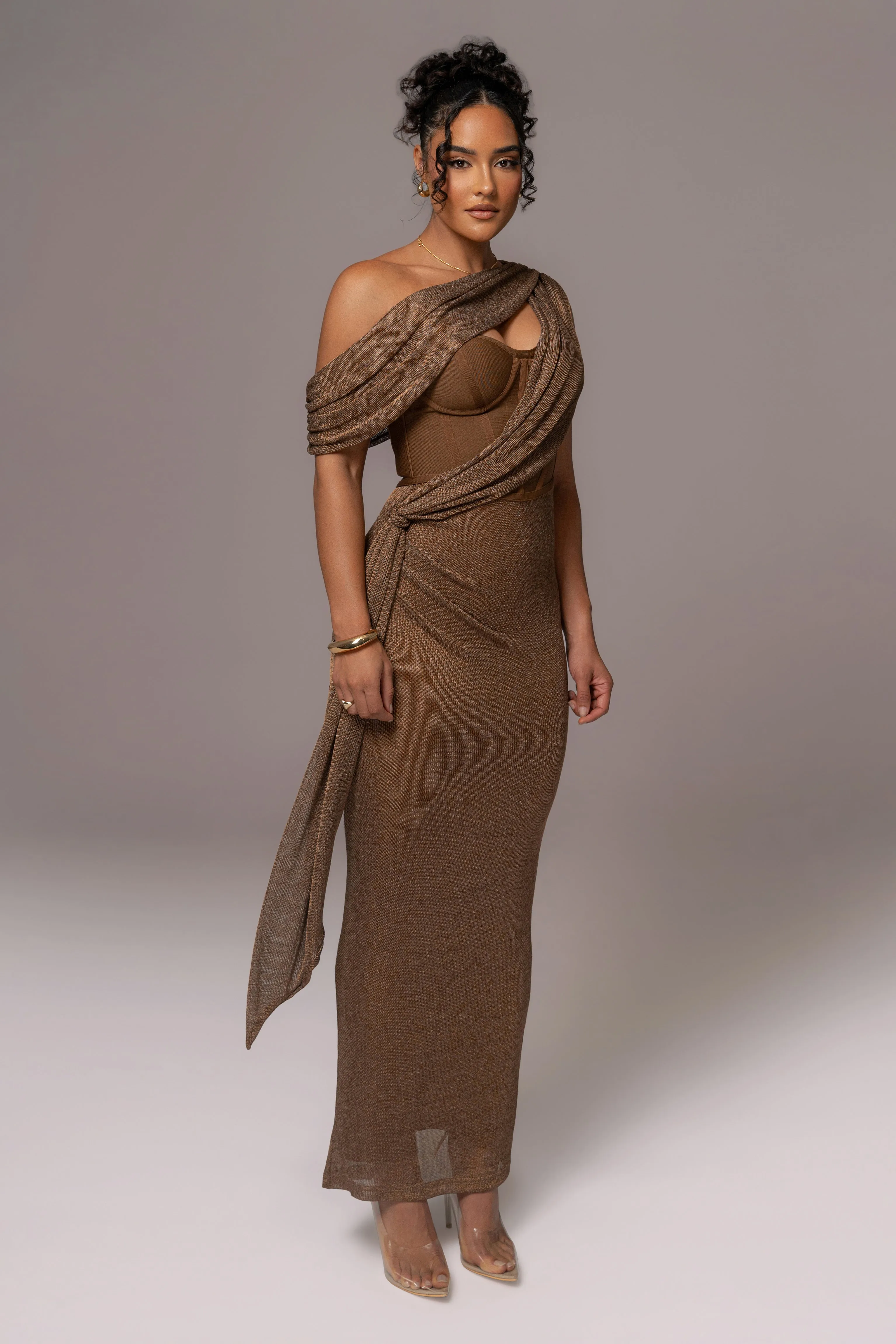Bronze Metallic Celestina Draped Maxi Dress sold by JLUXLABEL product image thumbnail 5