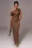 Bronze Metallic Celestina Draped Maxi Dress sold by JLUXLABEL