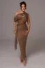 Bronze Metallic Celestina Draped Maxi Dress sold by JLUXLABEL