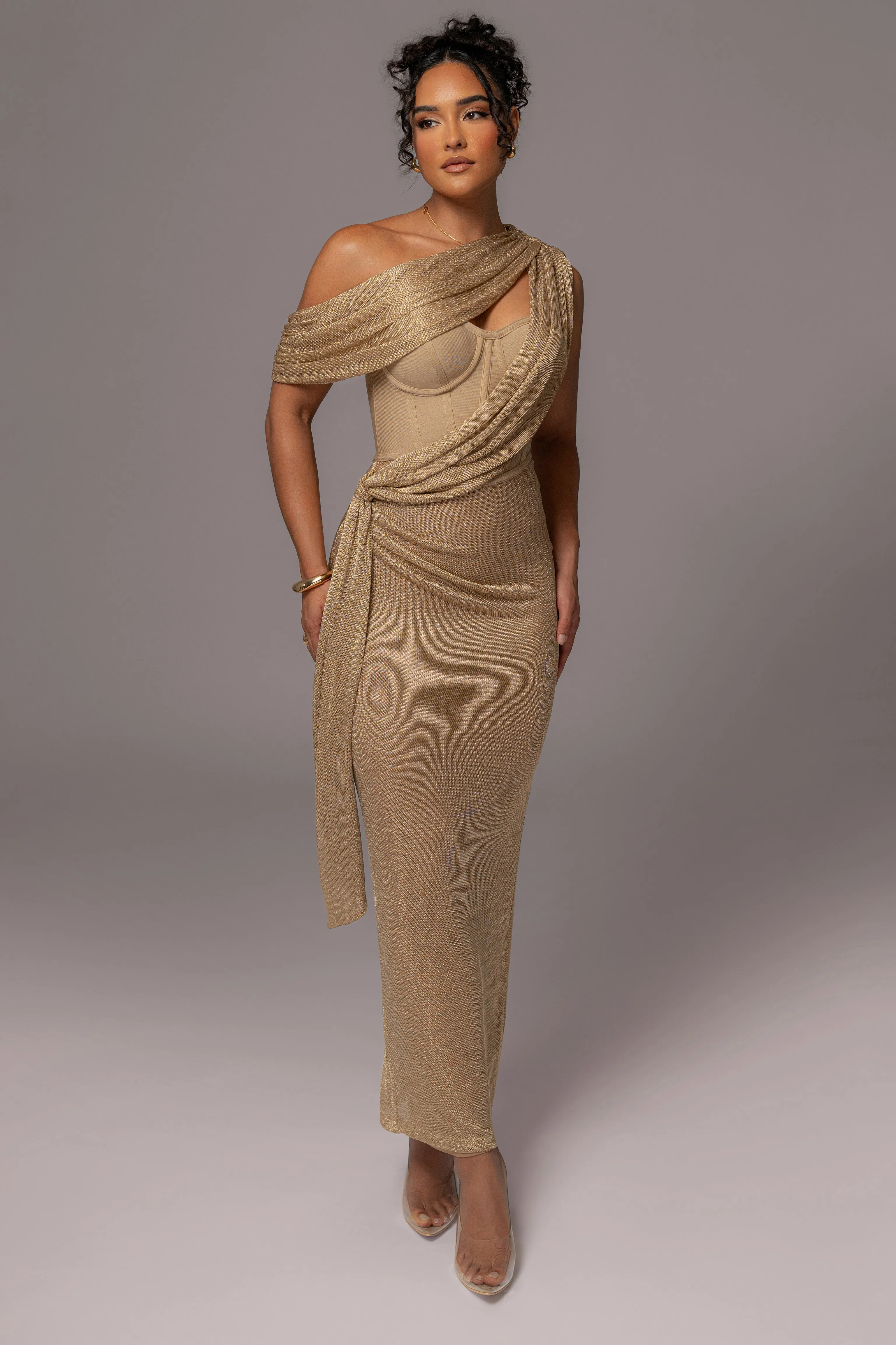 Gold Metallic Celestina Draped Maxi Dress sold by JLUXLABEL product image thumbnail 4