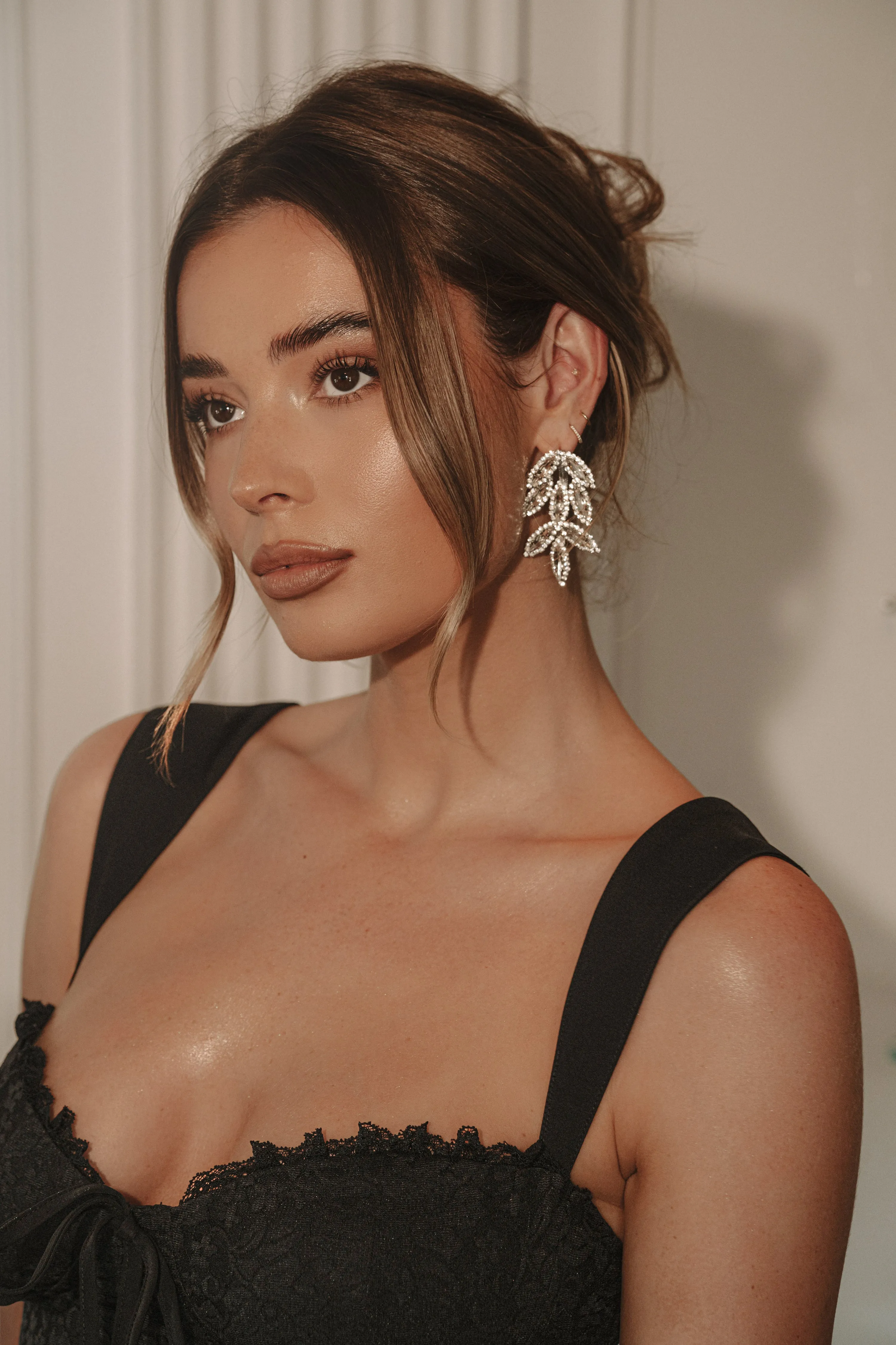 Silver Rhinestone Leaf Earrings sold by JLUXLABEL