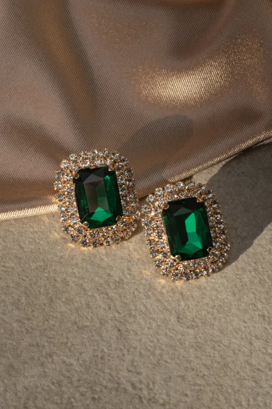 Green Octagon Rhinestone Earrings sold by JLUXLABEL