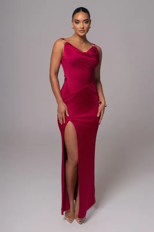 Berry Cowl Neck Chain Dress sold by JLUXLABEL