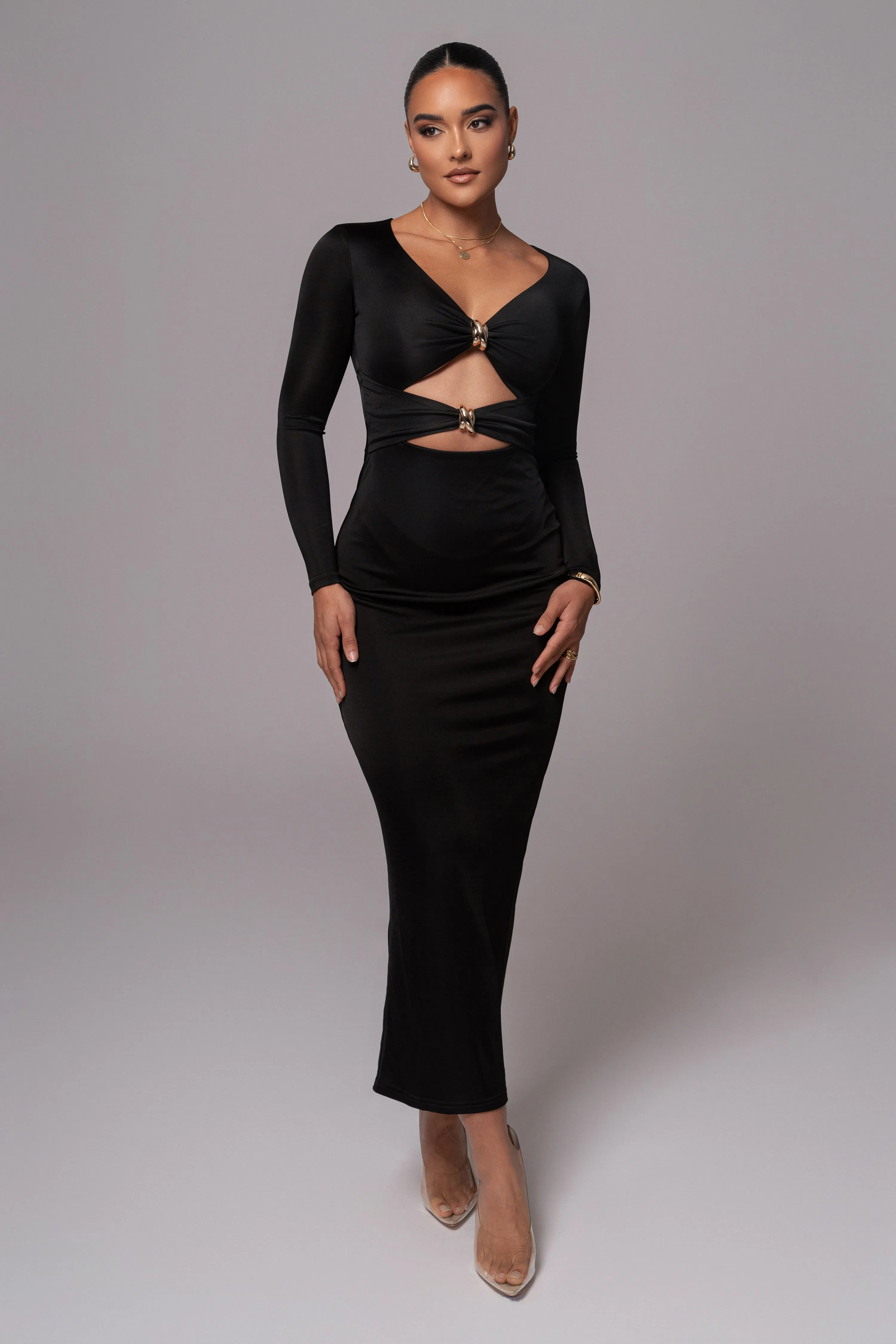 Black Soiree Cutout Maxi Dress sold by JLUXLABEL