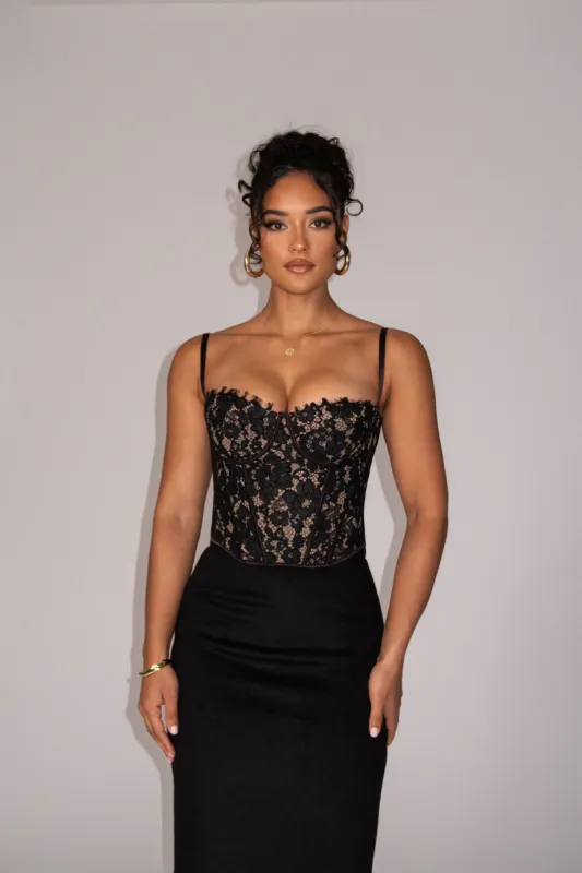 Black Grecia Lace Bustier Top sold by JLUXLABEL