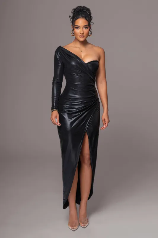 Black Kaleah Metallic Maxi Dress sold by JLUXLABEL