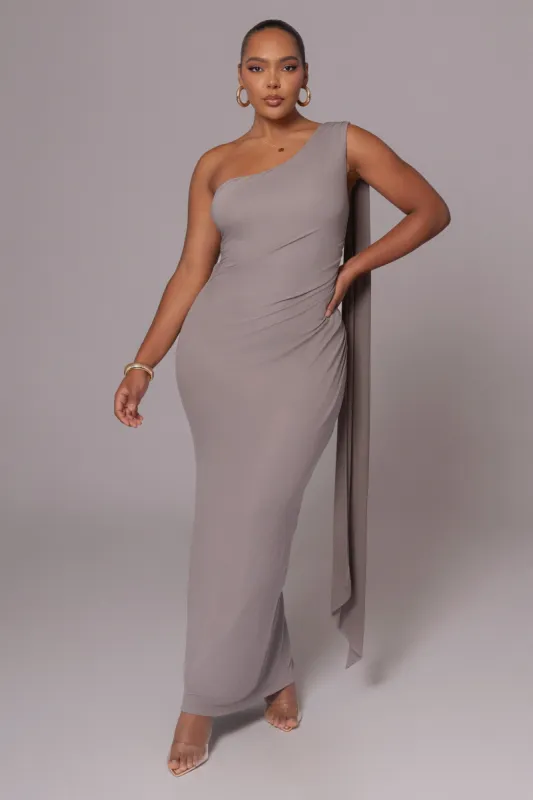 Grey Kianna Drape Maxi Dress sold by JLUXLABEL