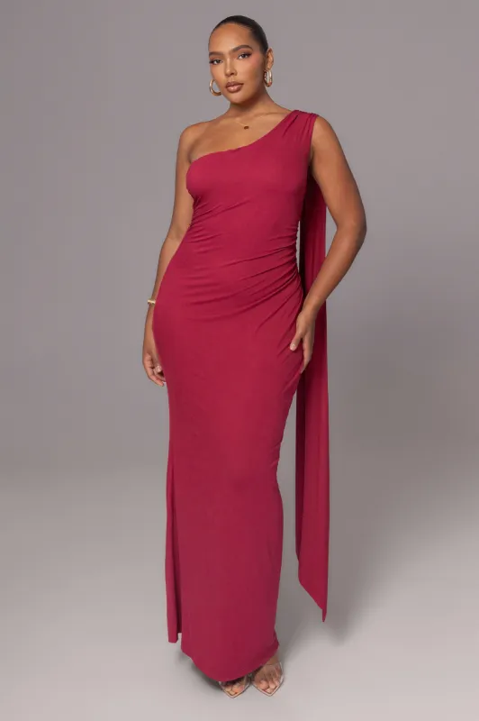Red Kianna Drape Maxi Dress sold by JLUXLABEL