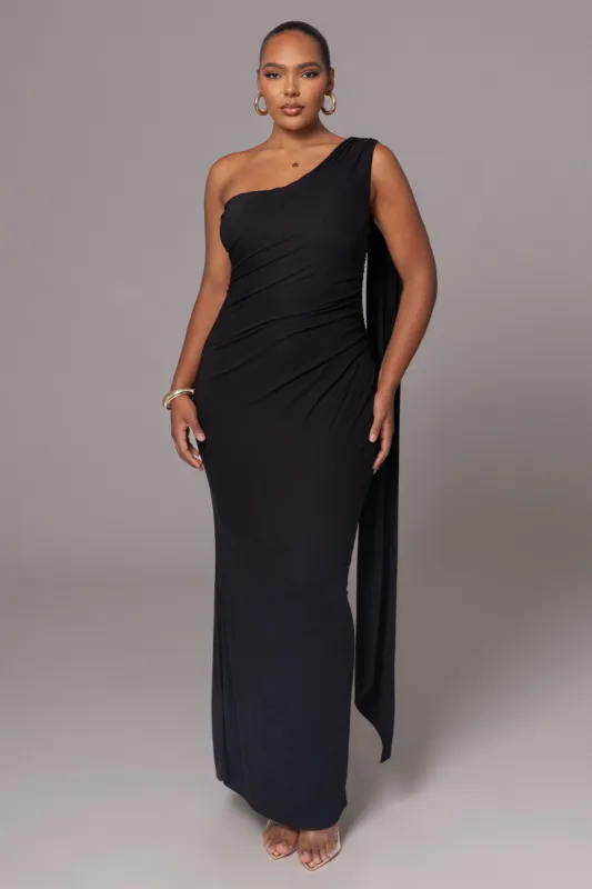 Black Kianna Drape Maxi Dress sold by JLUXLABEL