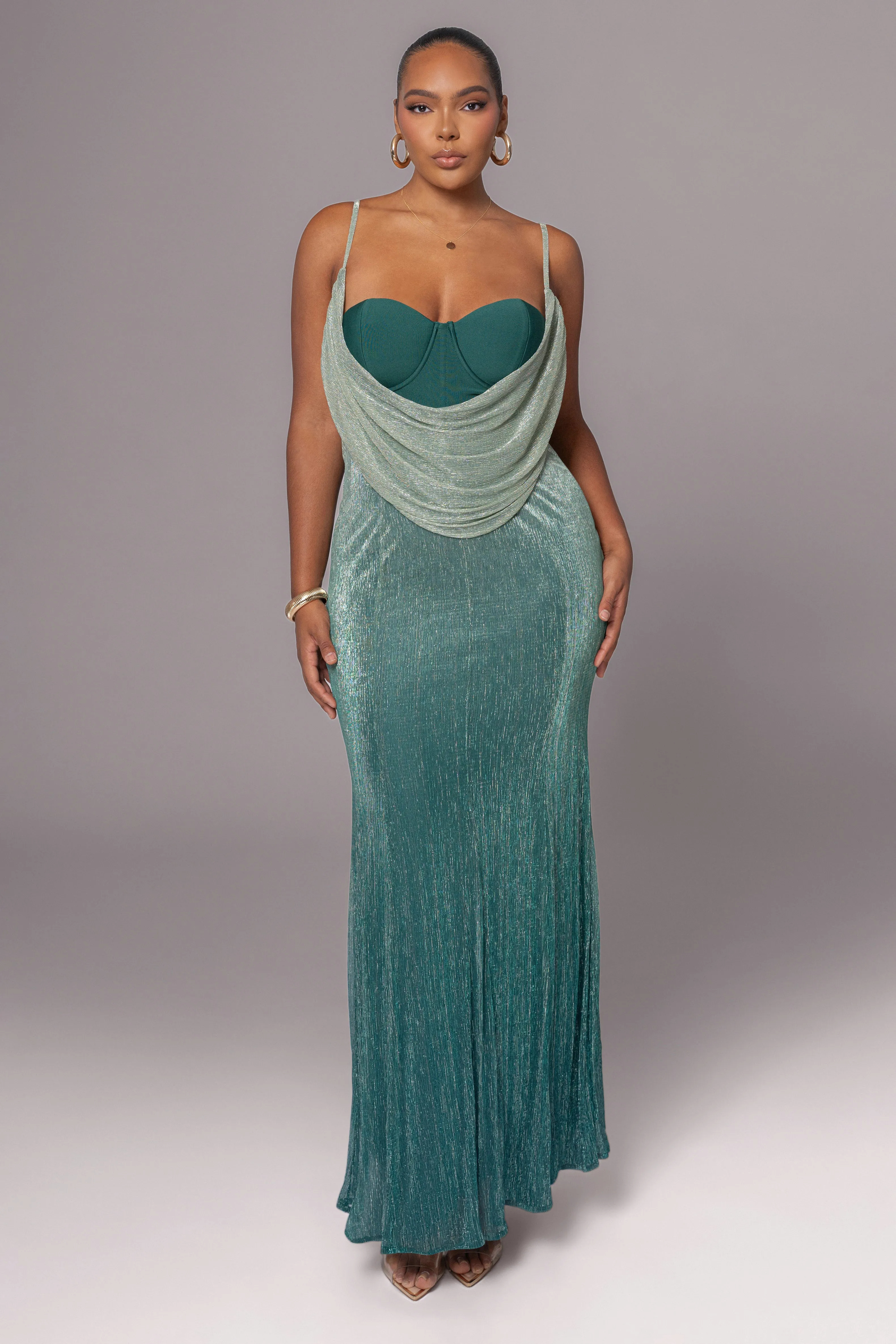 Green Shimmery Nights Maxi Dress sold by JLUXLABEL